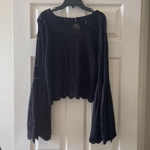 Free People black macramé top